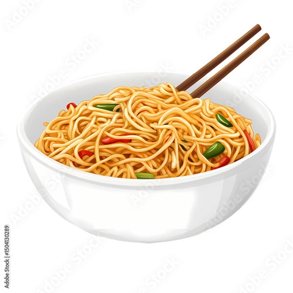 Obraz Delicious Noodles Asian Cuisine Bowl of Vegetable Noodles with Chopsticks isolated on transparent background
