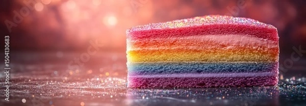 Obraz Futuristic 3D-printed cake with colorful layers and shiny surface on a minimalistic table.

