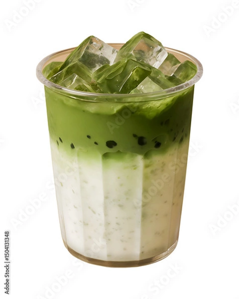 Fototapeta Iced matcha latte in a cup with transparent background