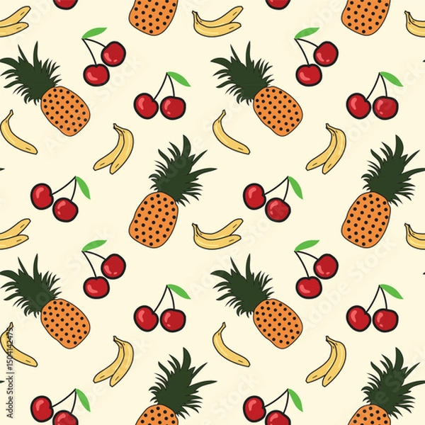 Fototapeta fruits seamless pattern design, vector repeated fruits pattern background