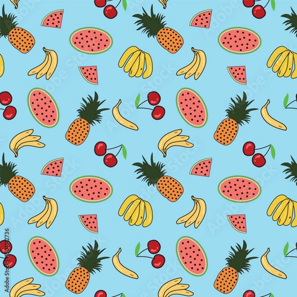Fototapeta vector seamless pattern of fruits, repeated fruits pattern design