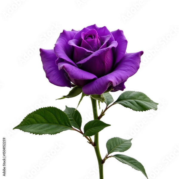 Obraz Vivid purple rose with vibrant green leaves, elegantly detailed, perfect for floral arrangements, isolated on transparent background.
