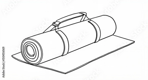 Obraz Rolled yoga mat with strap line drawing for fitness coloring books, wellness blogs, training plans, gym illustrations, and health awareness infographics

