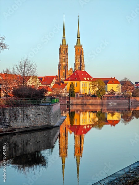 Obraz Beautiful reflection of the St. John the Baptist Archcathedral at the Cathedral Island, Wroclaw