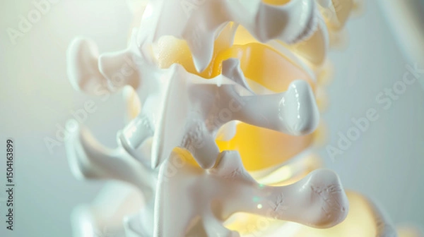 Obraz Close-Up of Human Spine Model with Highlighted Injury Area Under Soft Medical Office Lighting Focusing on Damaged Vertebrae