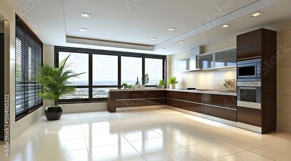 Obraz Modern kitchen with city views
