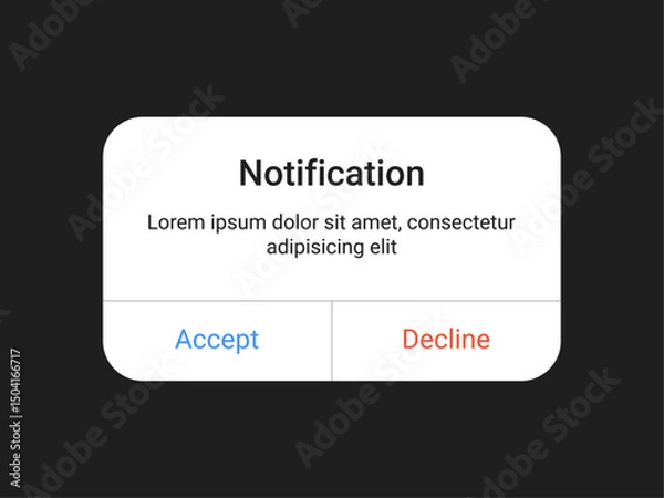 Fototapeta Notification pop-up UI design with accept and decline buttons in a minimal style for web and mobile app alert message interface on a dark background