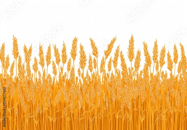 Fototapeta Wheat field, vector illustration, flat design with a white background and simple lines