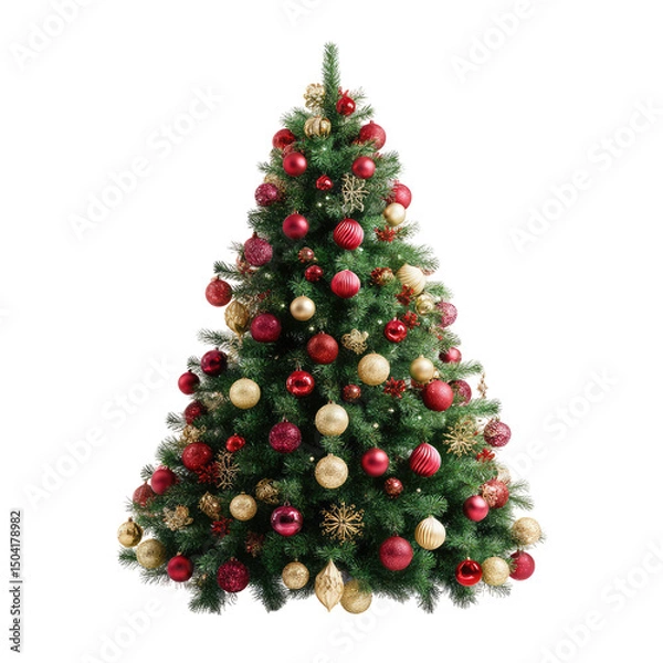 Fototapeta  Christmas Tree Decorated with Decorations on Transparent Background