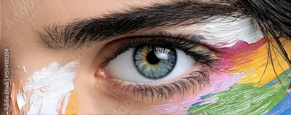 Fototapeta Macro Shot of Beautiful Eye with Colorful Makeup Around It