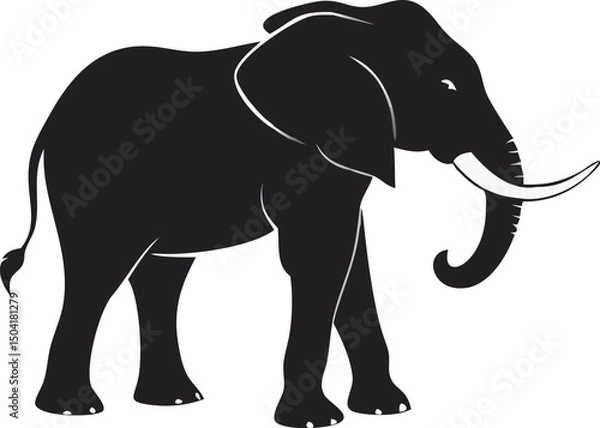 Obraz Elephant Silhouette: Minimalist Wildlife Art, Majestic Monochrome Ink Design, Safari Symbol, Nature-Inspired Graphic, Unique Artistic Concept for Prints & Decor
