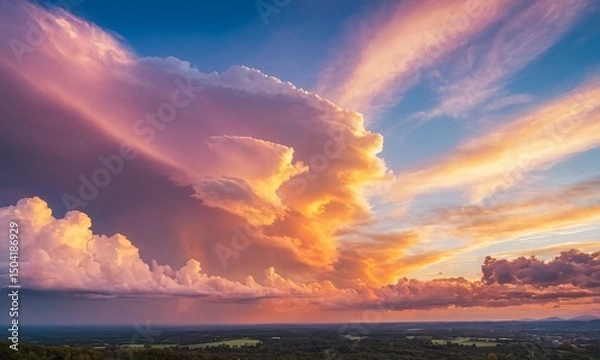 Obraz 멋진구름이 있는 하늘,석양 구름 노을이 멋지다