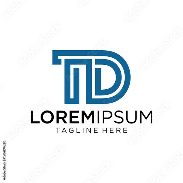 Fototapeta letter at monogram td style line art modern logo	