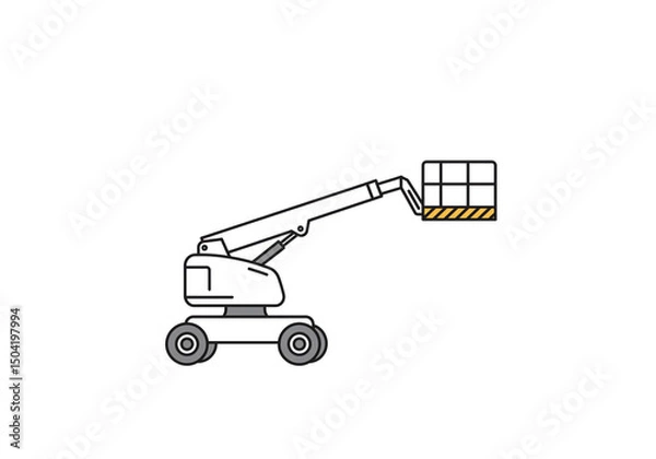 Obraz A simplified illustration of a boom lift with a platform on a white background in a side view