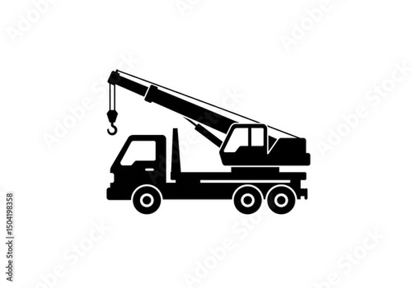 Obraz A black silhouette of a crane truck with a hook on a white background in a simple vector style