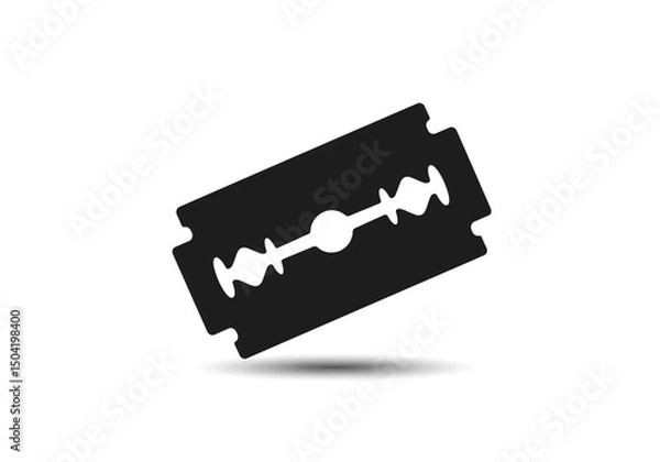 Fototapeta A black razor blade is isolated on a white background with a shadow underneath it in a simple design