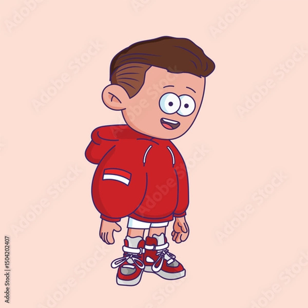 Fototapeta Cartoon-style character illustration with a bored or tired expression.