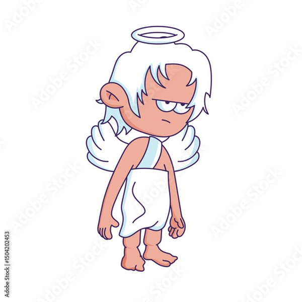 Fototapeta Cartoon-style character illustration with a bored or tired expression.