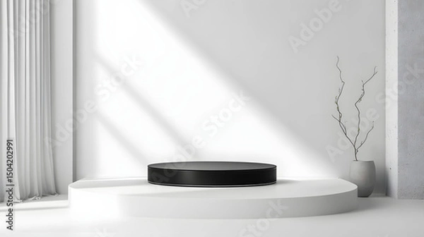 Fototapeta Elegant white and black podium for product display with minimalist design and shadow effects
