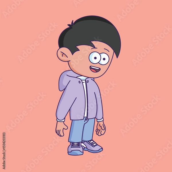 Fototapeta Cartoon-style character illustration with a bored or tired expression.