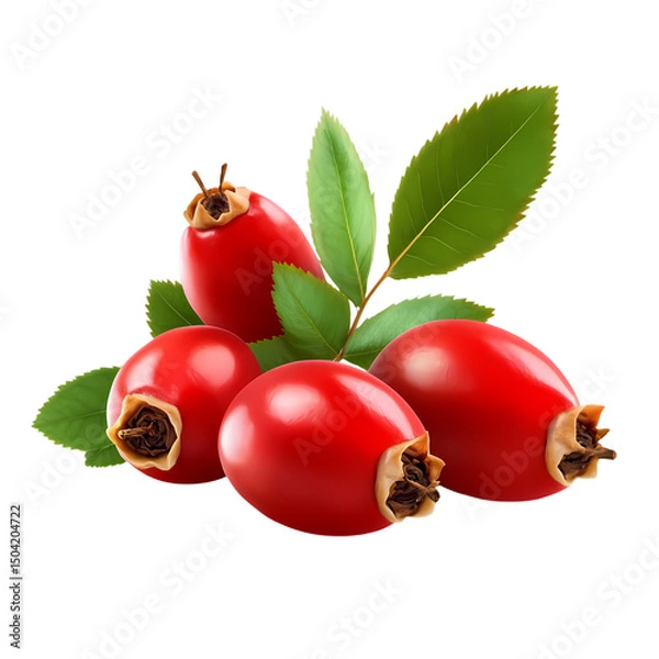 Obraz Fresh Rosehips with Leaves isolated on transparent background