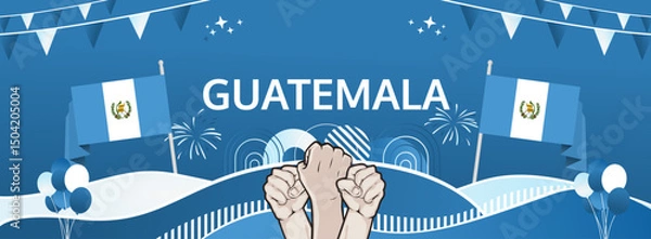 Obraz Guatemala Independence Day modern greeting banner. 15 September Happy National Day. Festive horizontal background in flag colors, great for carnival poster, tourism campaign, holiday flash sale