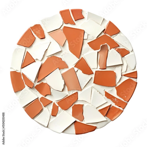 Obraz Terracotta and White Mosaic Coaster isolated on transparent background