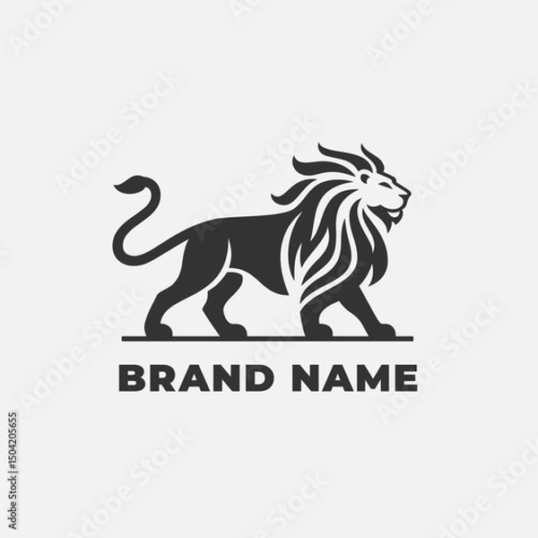 Fototapeta Walking lion silhouette logo with bold mane for strong corporate branding and premium business identity 