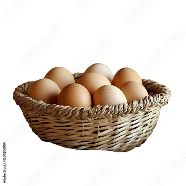 Obraz Brown Eggs in a Wicker Basket isolated on transparent background