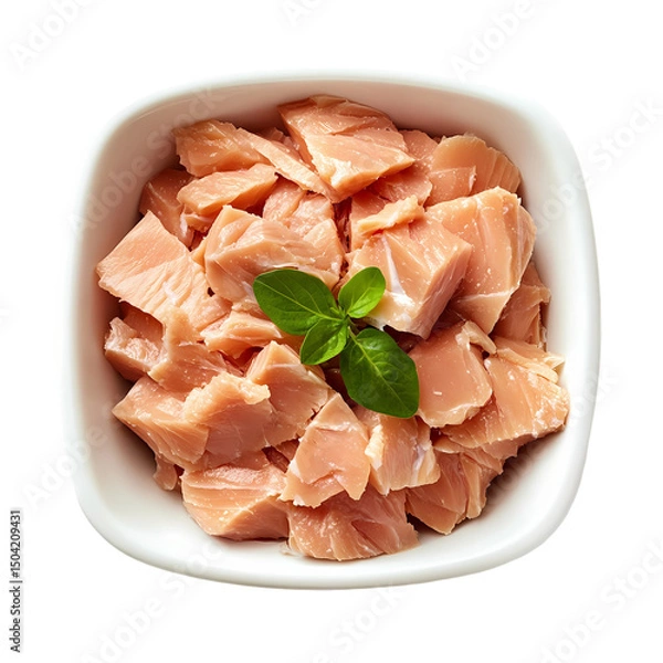 Obraz Salmon Cubes in a White Bowl isolated on transparent background