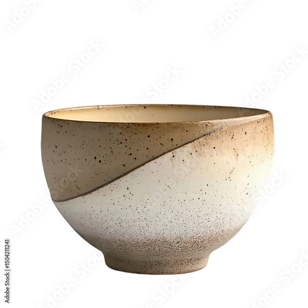 Obraz Beige and White Speckled Ceramic Bowl isolated on transparent background