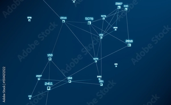 Obraz Abstract, futuristic big data visualization. Changing random numbers connected by polygons. 3D animation