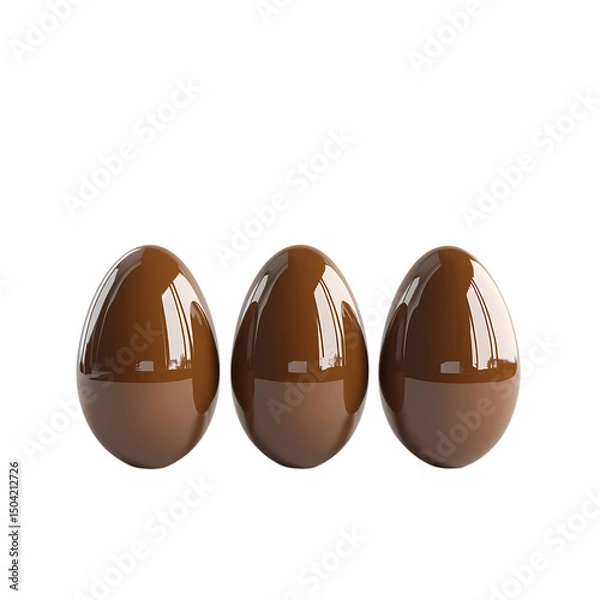 Obraz Three Glossy Chocolate Eggs isolated on transparent background