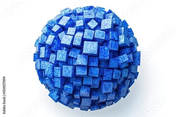 Fototapeta A mesmerizing sphere is constructed with varied blue textured cubes in an artistic arrangement