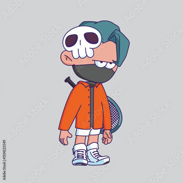 Fototapeta Cartoon-style character illustration with a bored or tired expression.