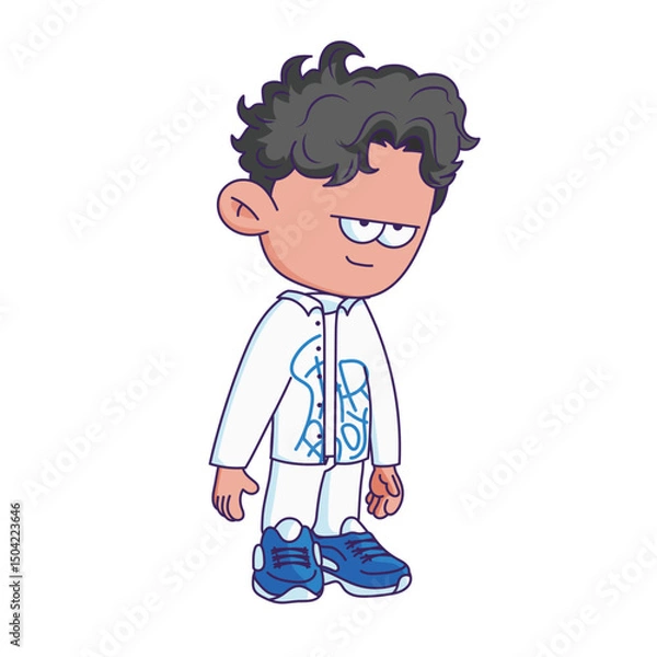 Fototapeta Cartoon-style character illustration with a bored or tired expression.