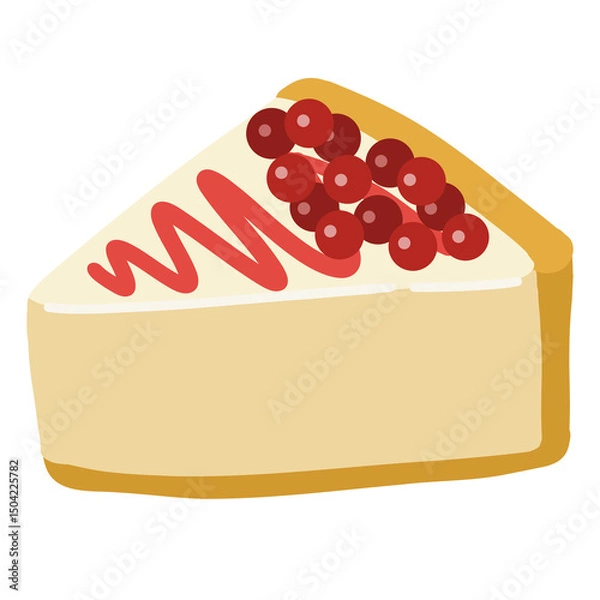 Obraz Slice of Cheesecake with Berries – Flat Vector Illustration