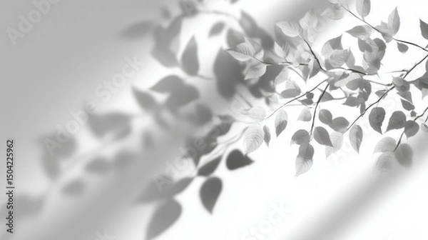 Fototapeta Monochromatic Leaf Shadows: A Study in Light and Shadow
