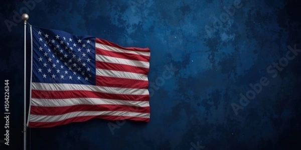 Obraz American Flag Waving Proudly Against a Dark Blue Background: A Patriotic Image