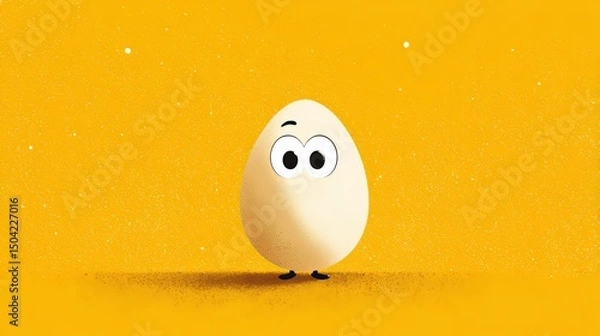 Fototapeta Cute Egg Character with Expressive Face on Yellow Background