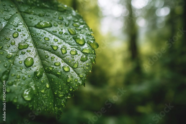 Obraz Close-up of Leaf with Rain Droplets