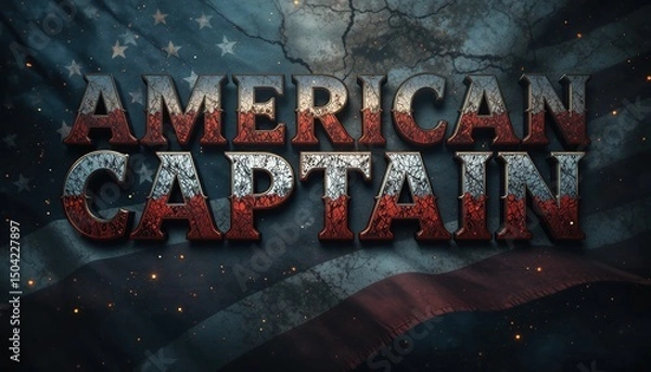 Obraz American Captain: A Patriotism Graphic Design Featuring a Distressed American Flag and Bold Text