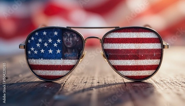Obraz Patriotic Sunglasses Reflecting American Pride and a Portrait