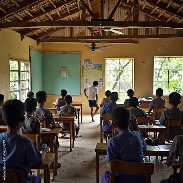 Fototapeta Students Learning Together in Classroom Environment for Education and Development