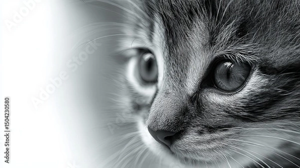 Fototapeta Cute Black and White Kitten with Soft Shadow