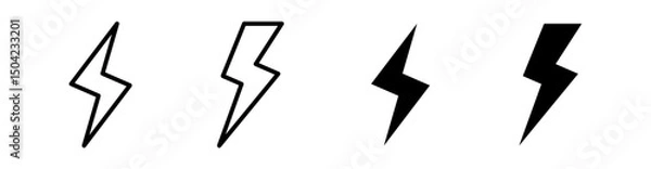 Fototapeta Lightning icon set – Vector illustrations of thunder, bolt, flash, and electricity symbols