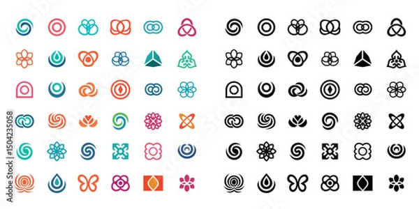 Fototapeta Abstract weird atomic geometric vector shapes collection. Graphic elements