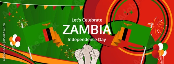 Obraz Zambia Independence Day modern greeting banner. 24 October Happy National Day. Festive horizontal background with flag colors, great for carnival poster, tourism campaign, holidays flash sale
