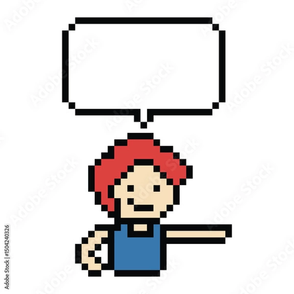 Fototapeta Cartoon pixel cute character man face with chat box blank decoration 8 bit male boy say speak discuss idea chat box cartoon pixel 8bit game png vector.