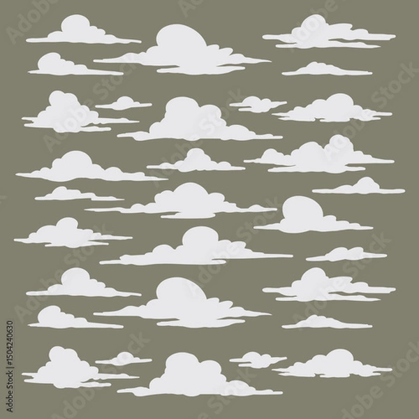 Fototapeta Seamless Pattern of White Clouds on a Gray Background